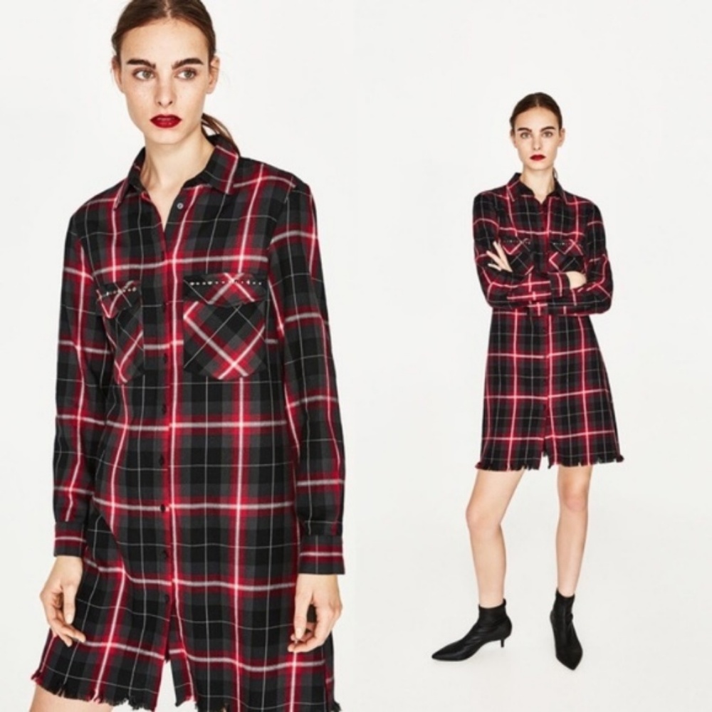 Zara Woman Plaid Shirt Dress - Picture 2 of 8